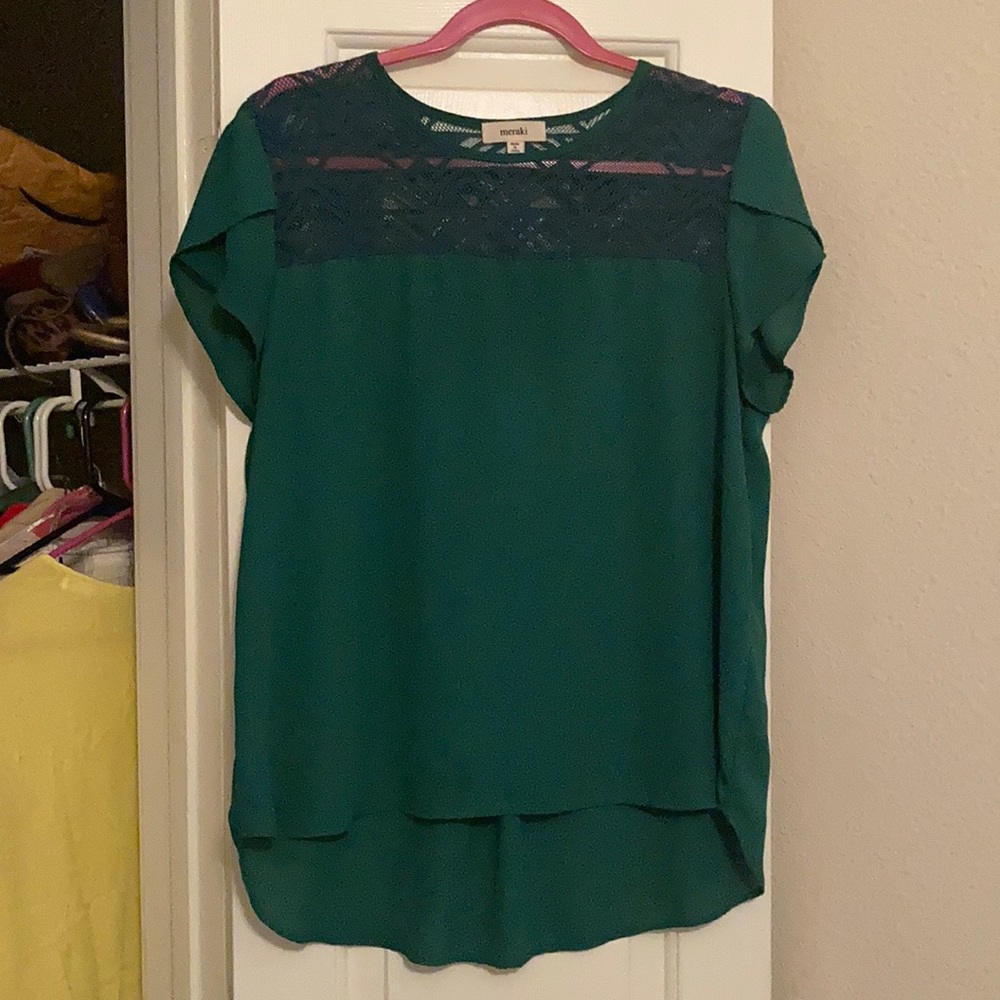 Meraki Emerald Green Crochet Detail Top